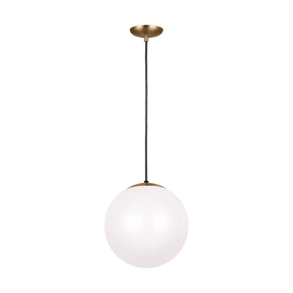 Leo Satin Brass 14" Globe Pendant Light with Smooth White Glass