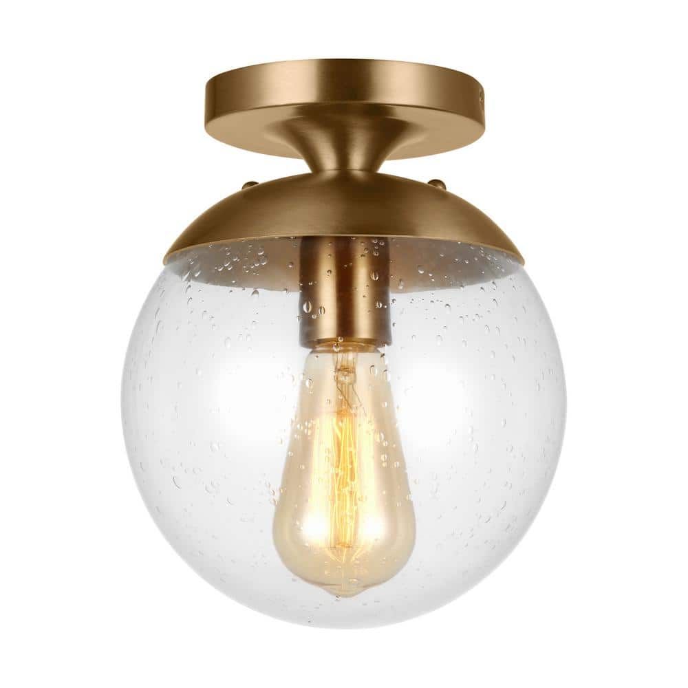 Satin Brass Globe Semi-Flush Mount Light with Clear Glass