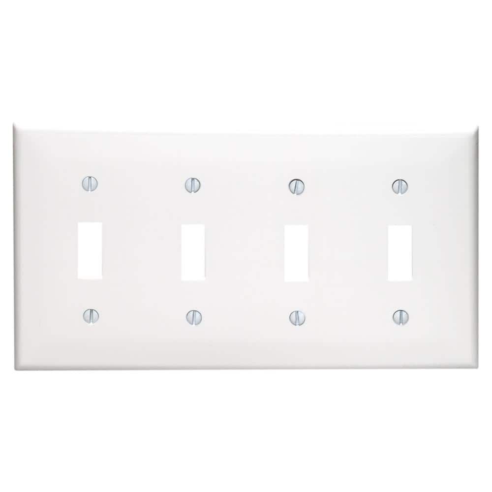 White Thermoplastic 4-Gang Toggle Switch Wallplate