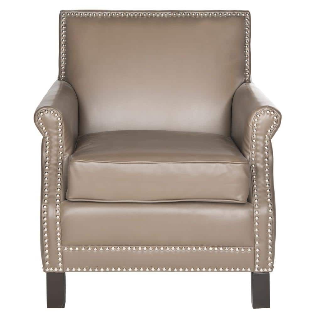 Contemporary Clay Gray Faux Leather & Wood Arm Chair