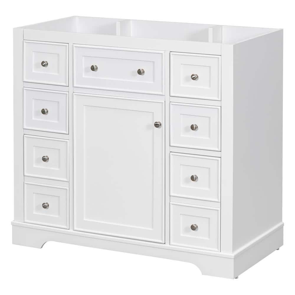 White MDF Freestanding Bath Vanity Cabinet with Chrome Hardware