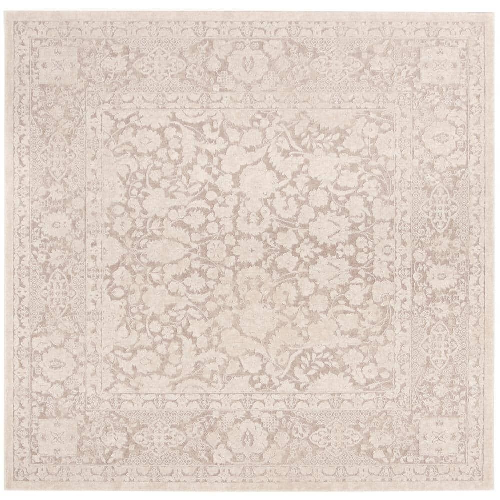 Elegant Beige Floral Square Synthetic Area Rug 6'7"