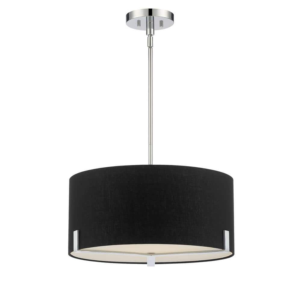 Westboro Chrome 3-Light Drum Pendant with Black Linen Shade