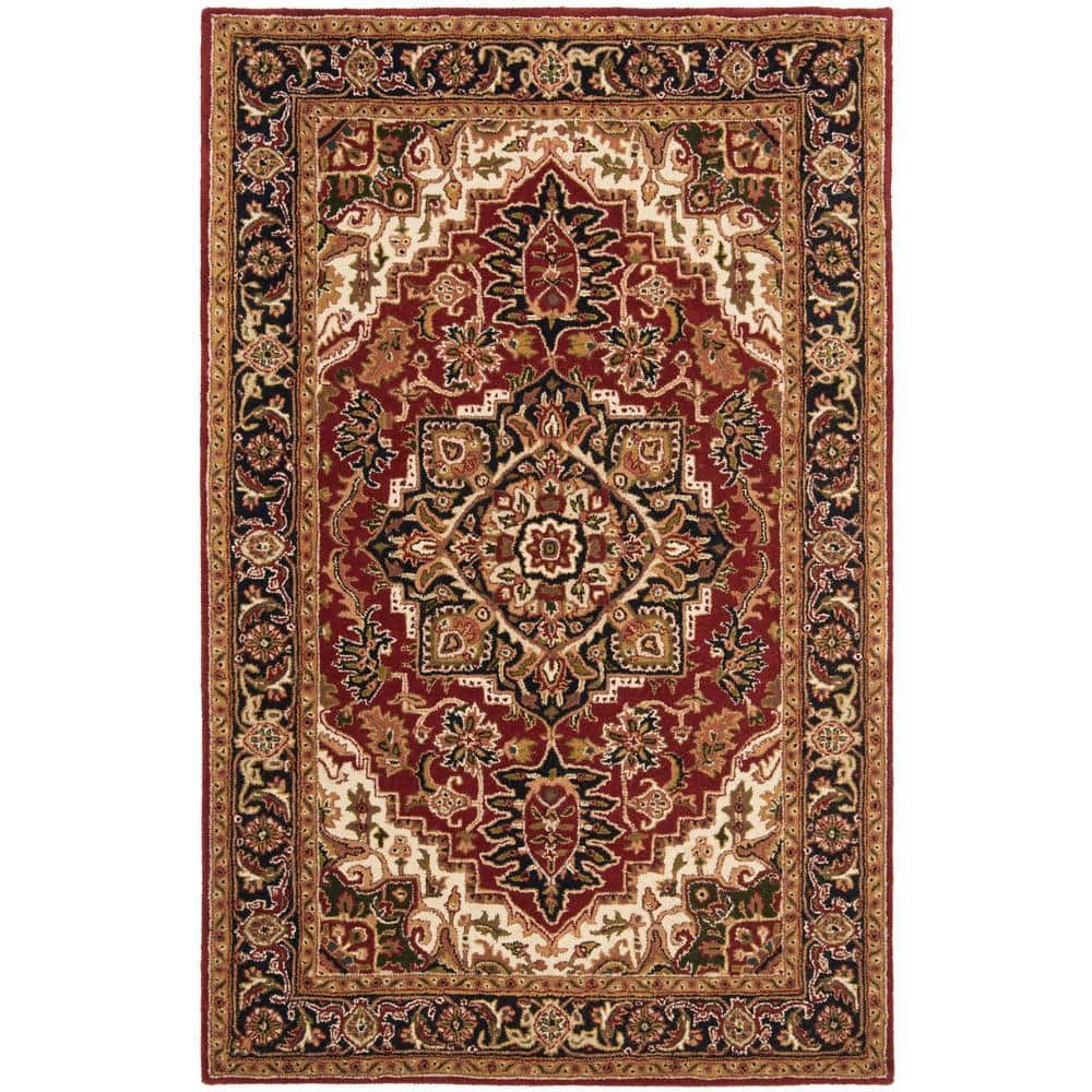 Red and Black Synthetic Tufted 10' x 14' Handmade Oriental Area Rug