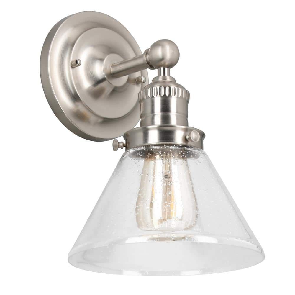 Satin Nickel 8.5" Direct Wired Wall Light with Seedy Glass Shade