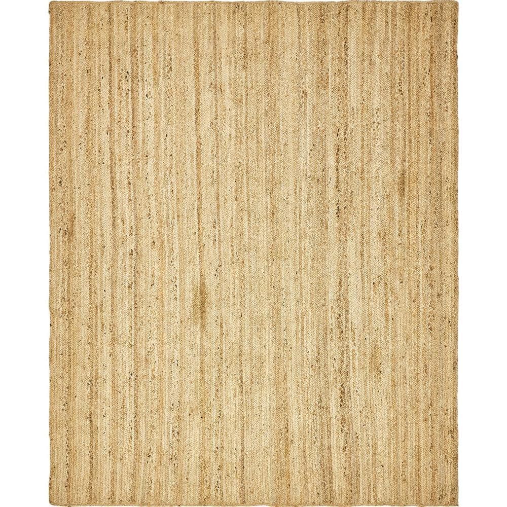 Handmade Reversible Braided Jute and Cotton Rug 8' x 10' - Natural Brown