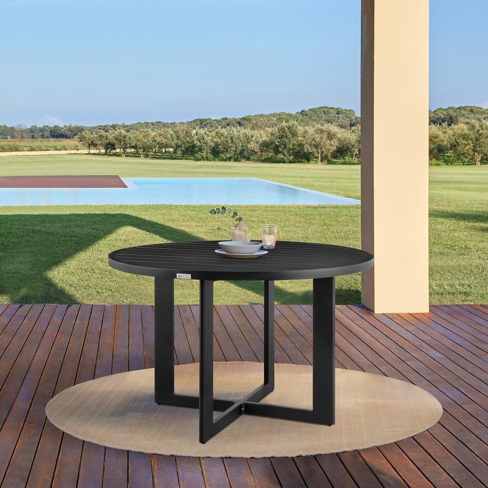 Grand Black Round Aluminum Outdoor Dining Table