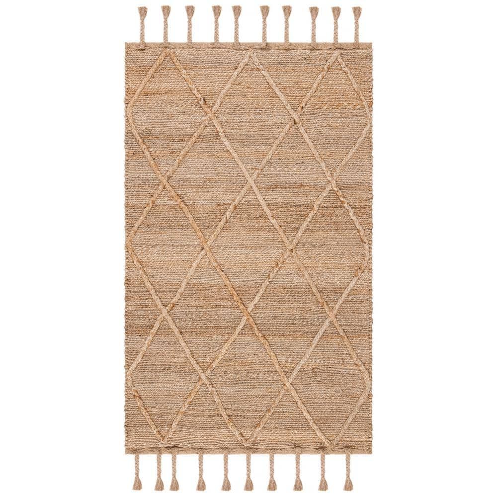 Natural Jute Flat Woven Handmade Area Rug with Tassels