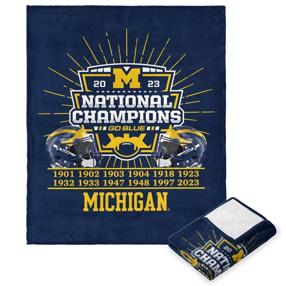 Michigan Wolverines 2023 National Champions Blue Silk Touch Throw Blanket