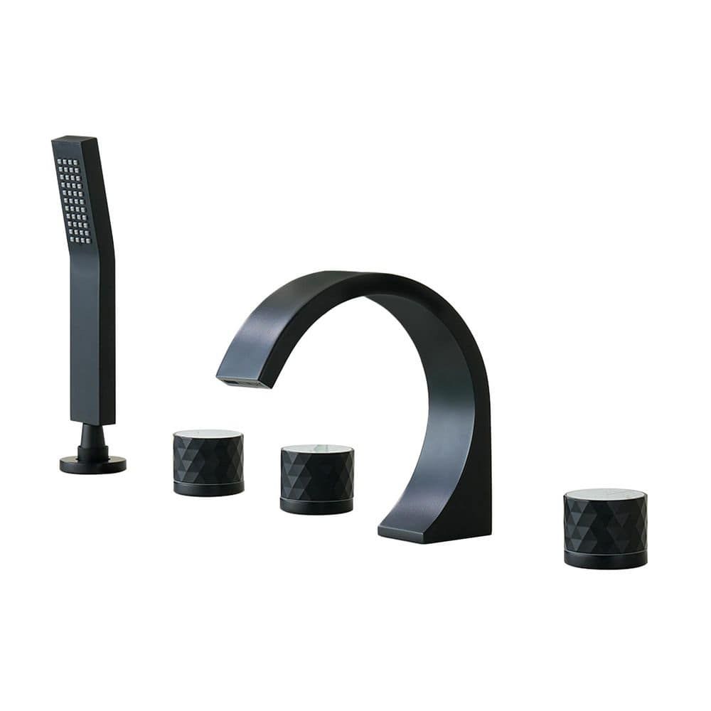 Matte Black Waterfall Roman Tub Faucet with Hand Shower