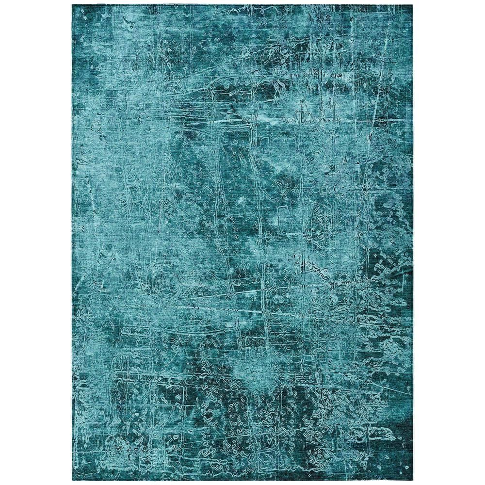 Teal Rectangular Synthetic Flat Woven Washable Rug 3' x 5'