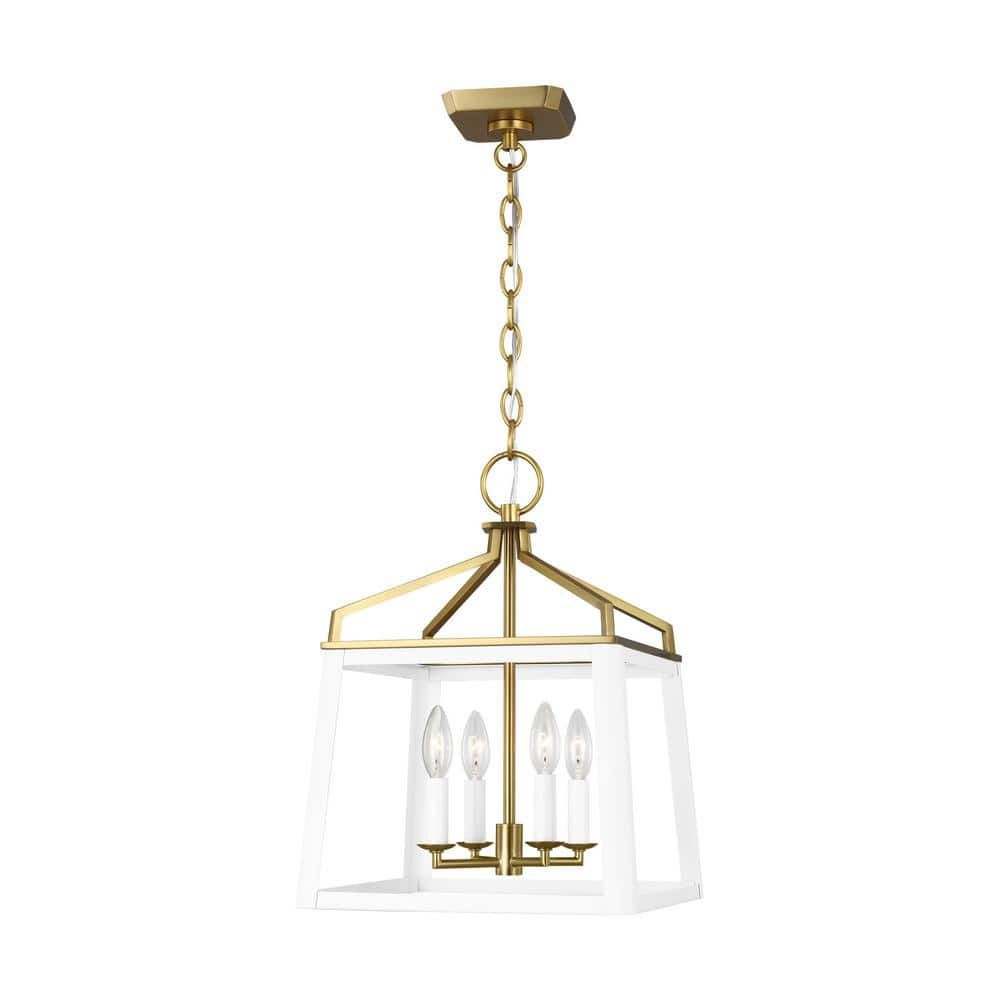 Carlow Matte White and Brass 4-Light Lantern Chandelier