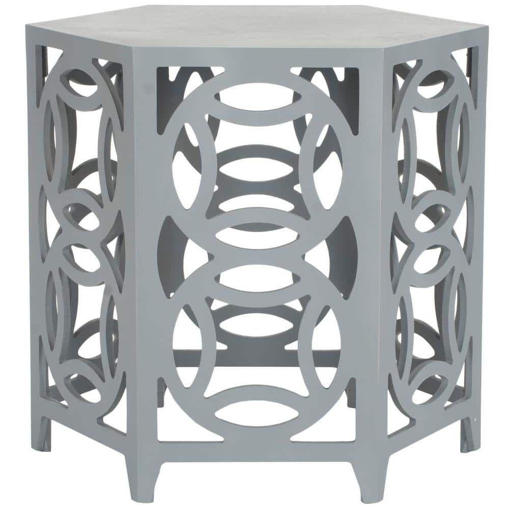 Transitional Hexagonal 23" Gray Wood Side Table