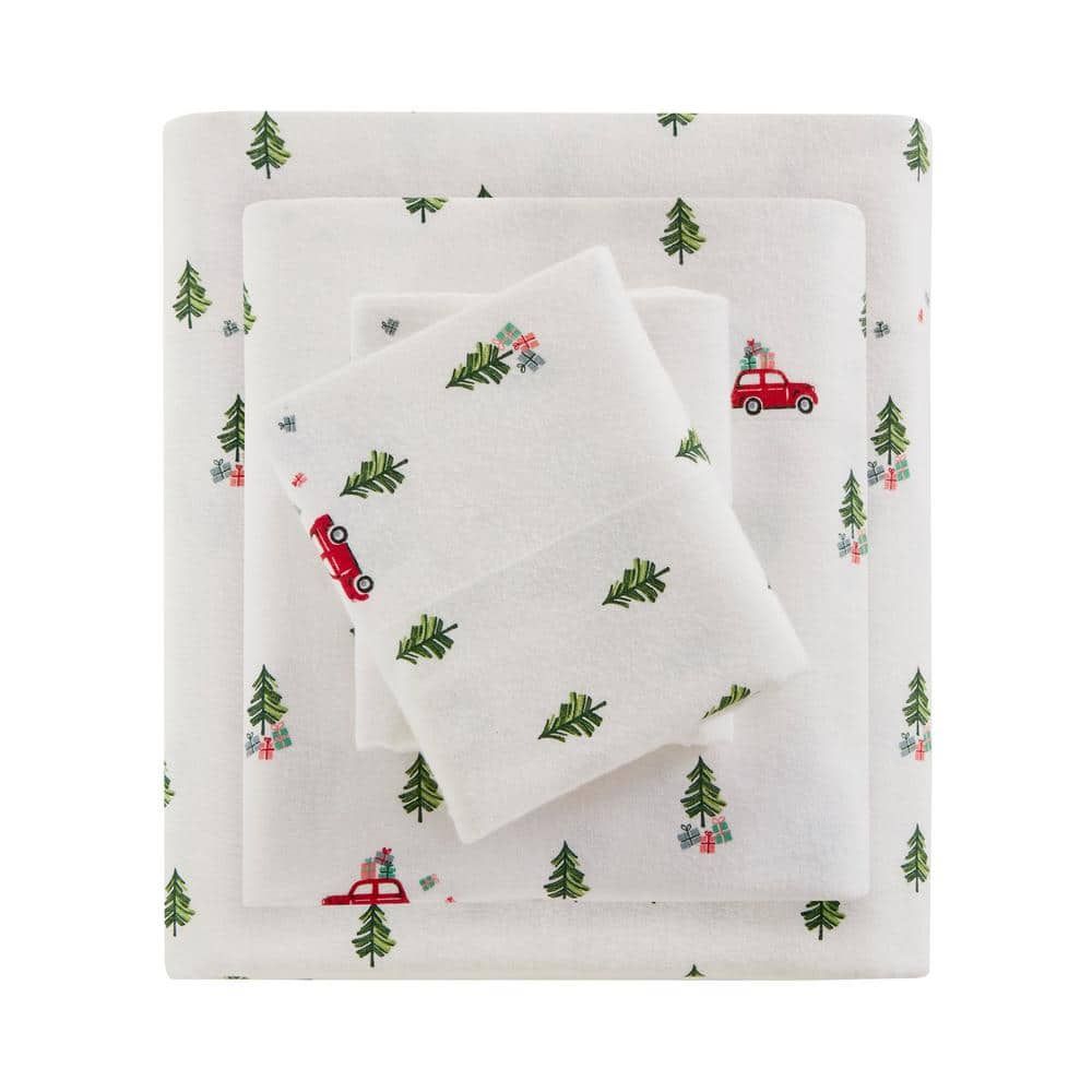 Twin Cotton Flannel Green Tree Trip Plaid Sheet Set