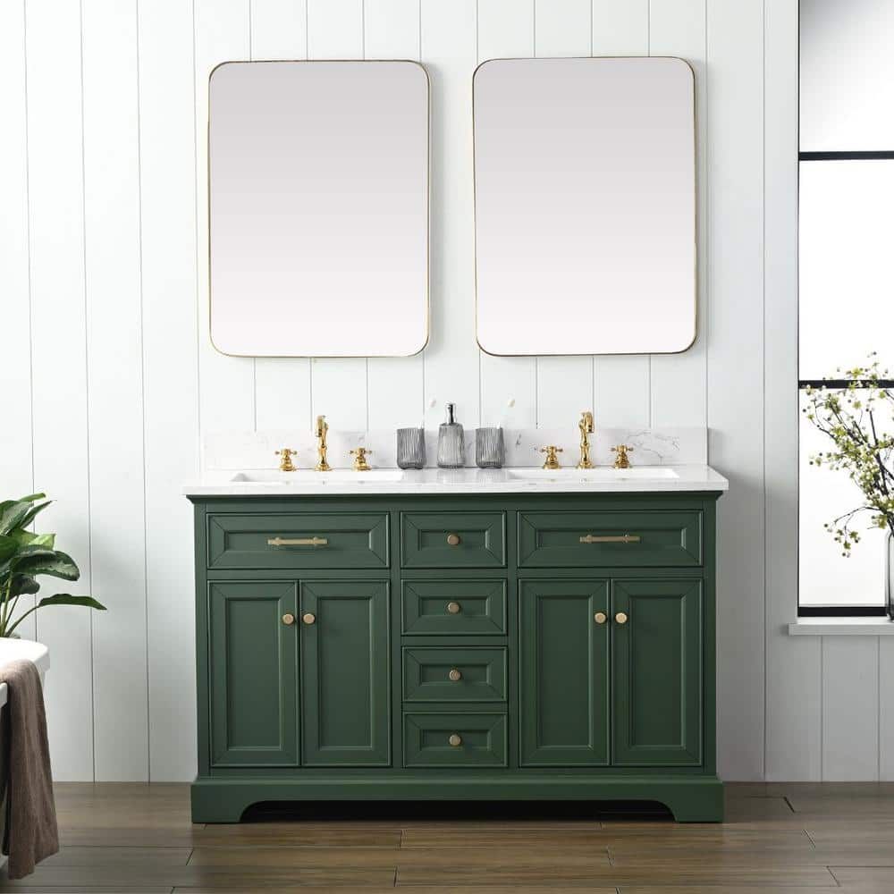 Thompson 54" Evergreen Double Bathroom Vanity with Carrara White Top