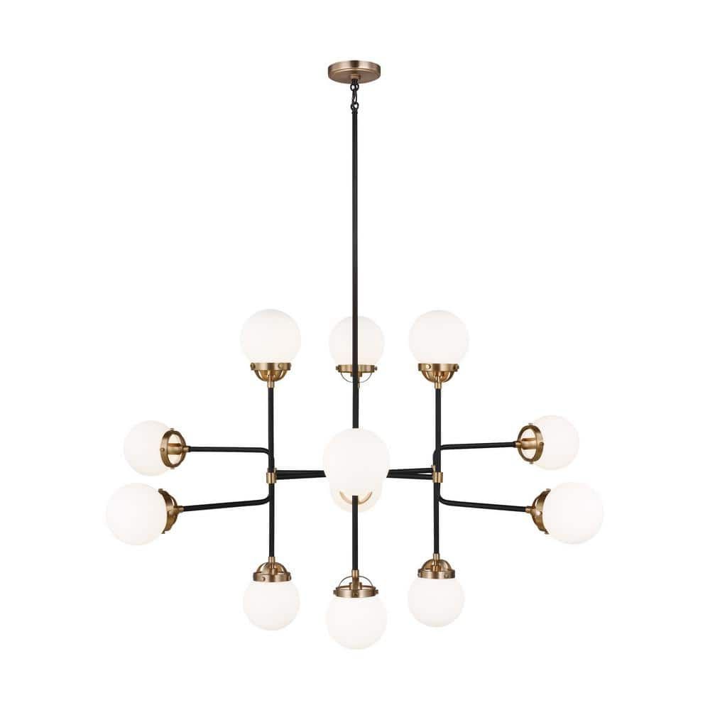 Satin Bronze and Black 12-Light Sputnik Chandelier