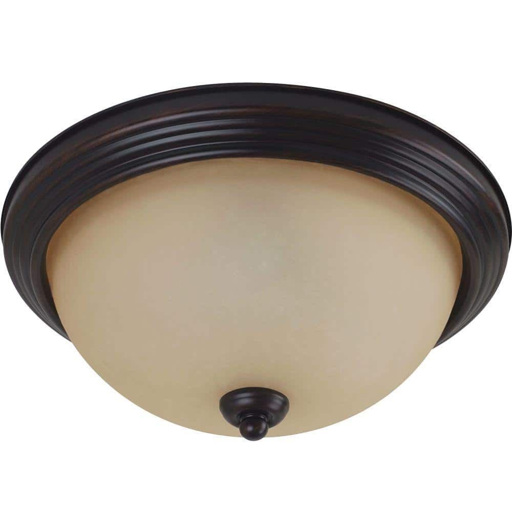 Geary Bronze Amber Glass Indoor/Outdoor Flush Mount Light