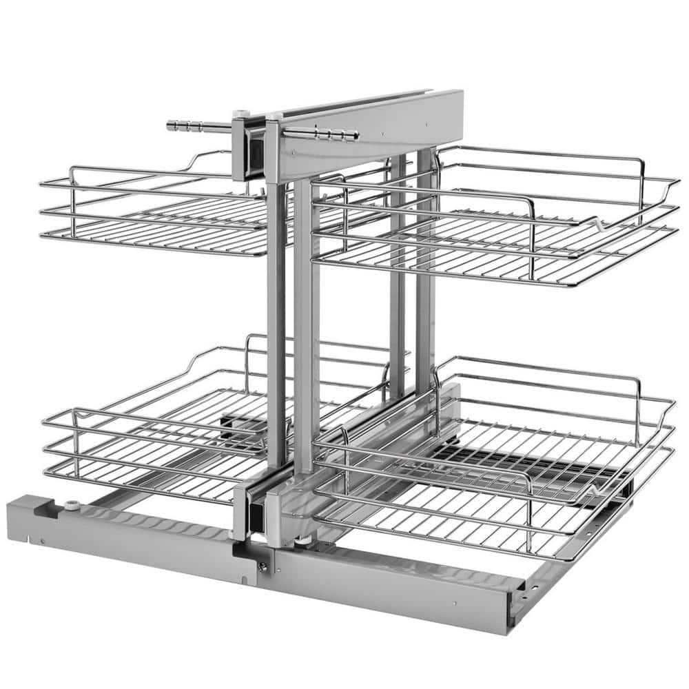 Silver Dual Tier Pullout Shelf Storage Organizer for Cabinets