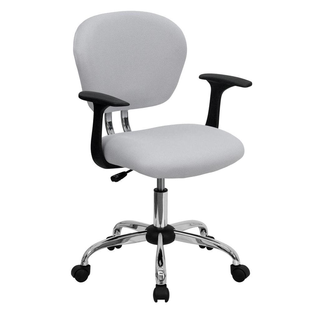 Mid-Back White Mesh Swivel Task Chair with Chrome Base