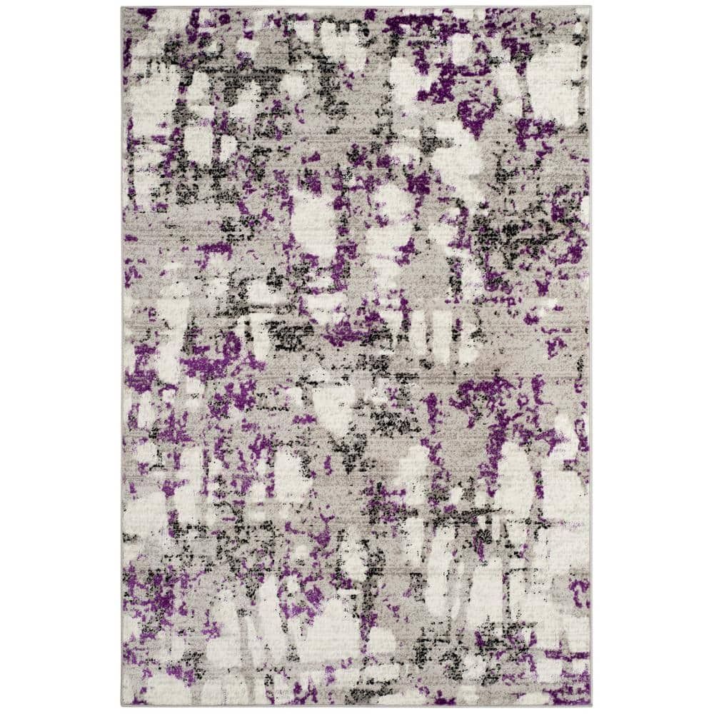 Abstract Grey & Purple Synthetic 6' x 9' Easy-Care Rug