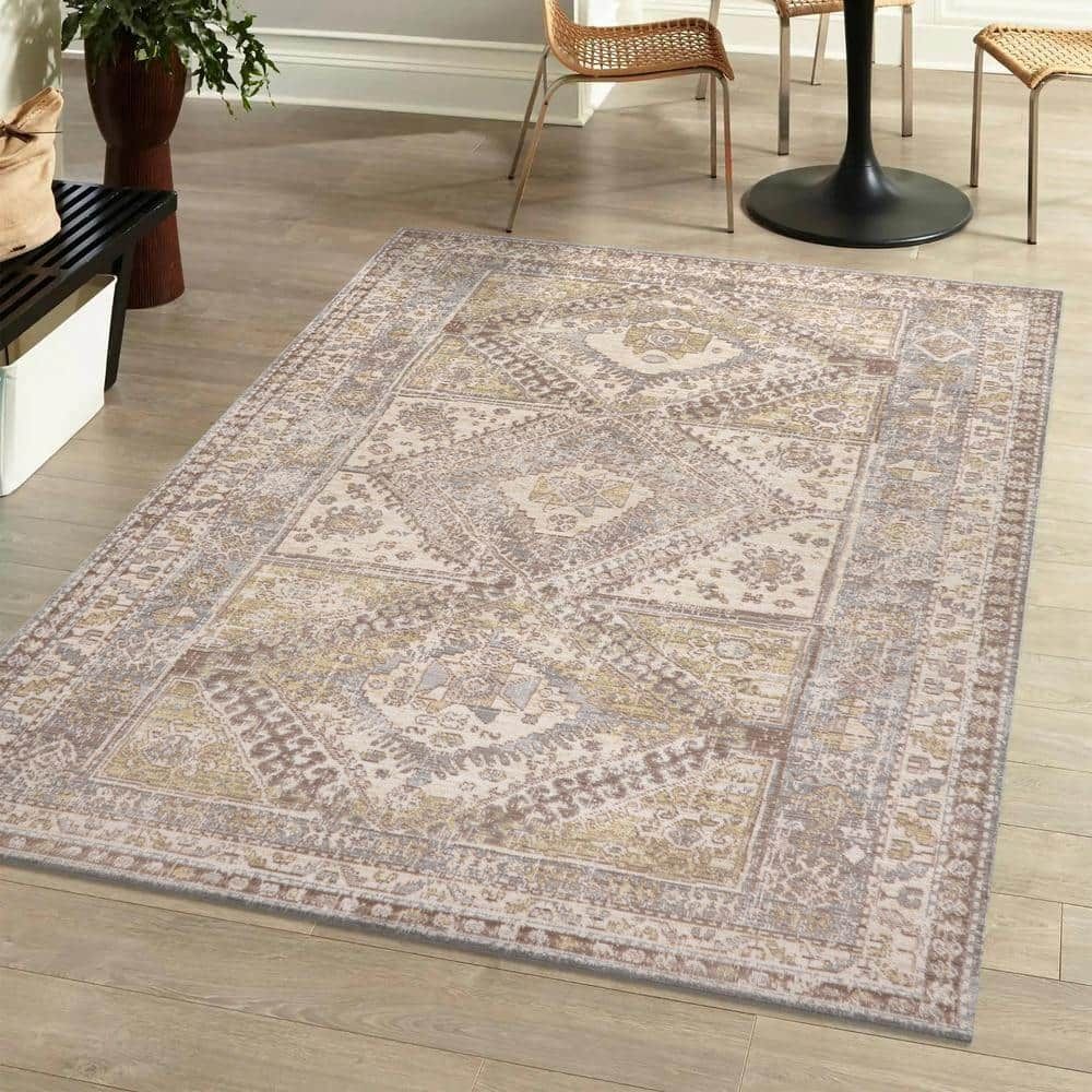 3'x5' Darija Medallion Synthetic Area Rug, Stain-Resistant Gray