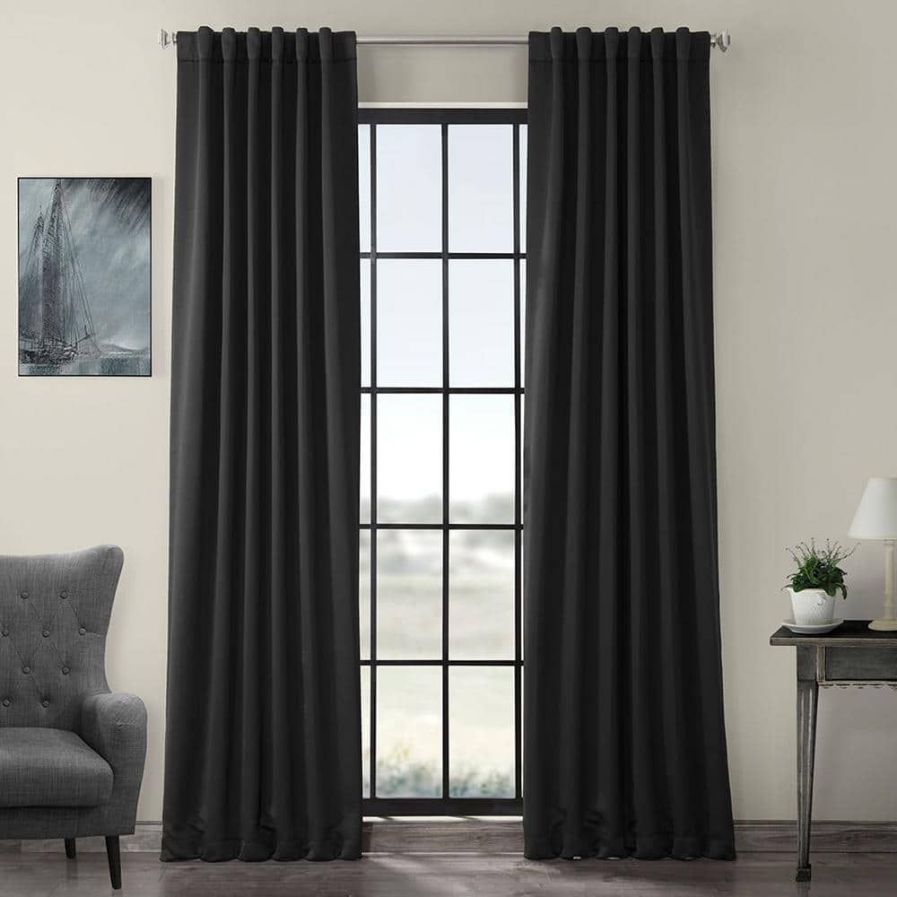 Jet Black Polyester Blackout Puddle Length Drapes