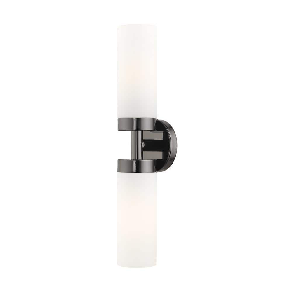 Black Chrome Dual-Light Outdoor Sconce with Satin Opal White Glass