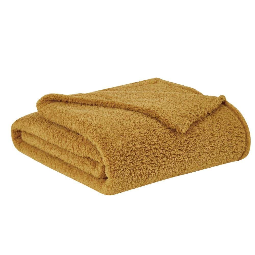 Twin Mustard Fleece Sherpa Reversible Throw Blanket