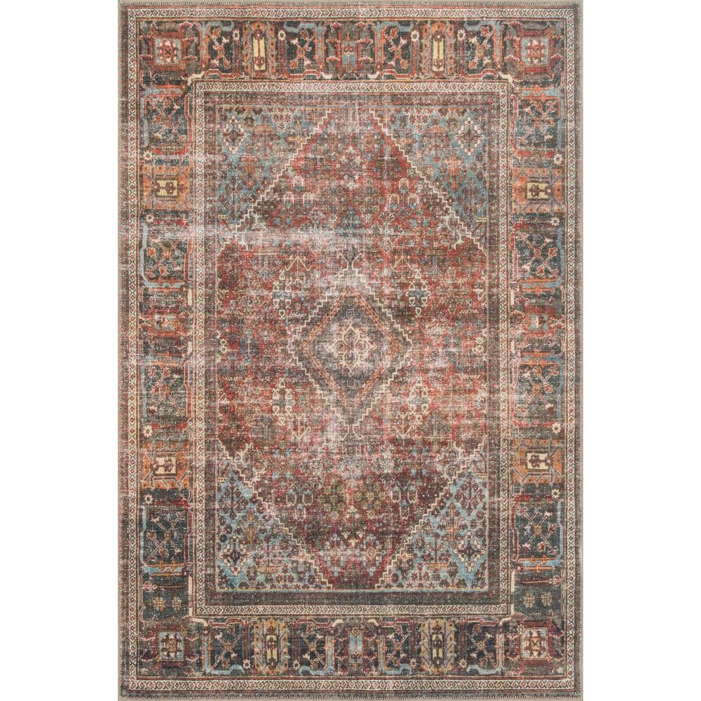 Hand-Knotted Red Wool and Synthetic Bohemian Runner