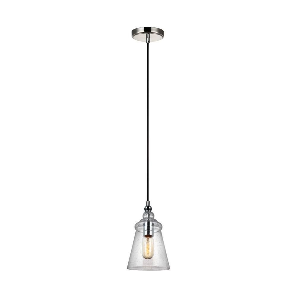 Loras Chrome Finish Mini Pendant with Clear Seeded Glass