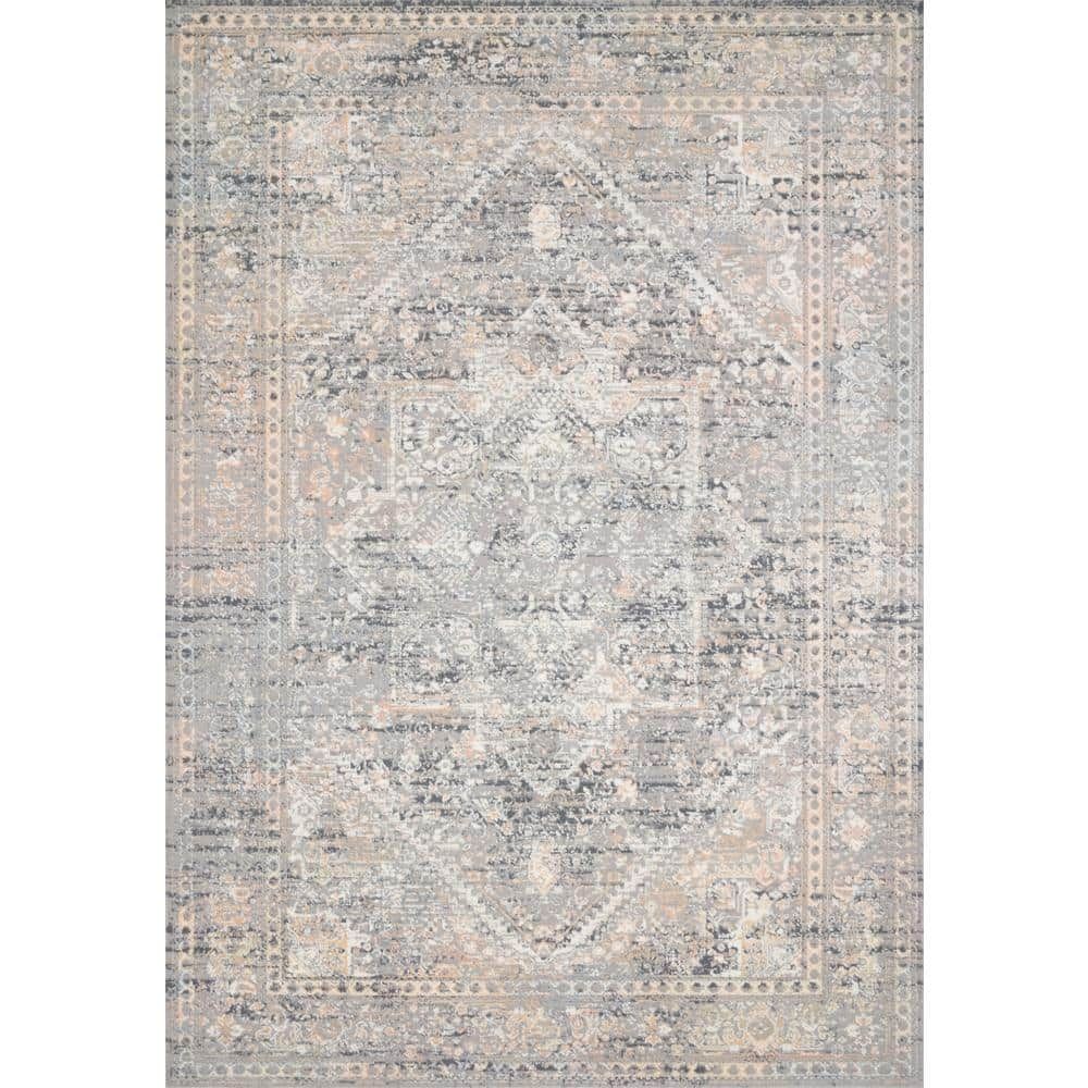 Gray and Sunset Stain-Resistant Synthetic Runner Rug, 32" x 96"
