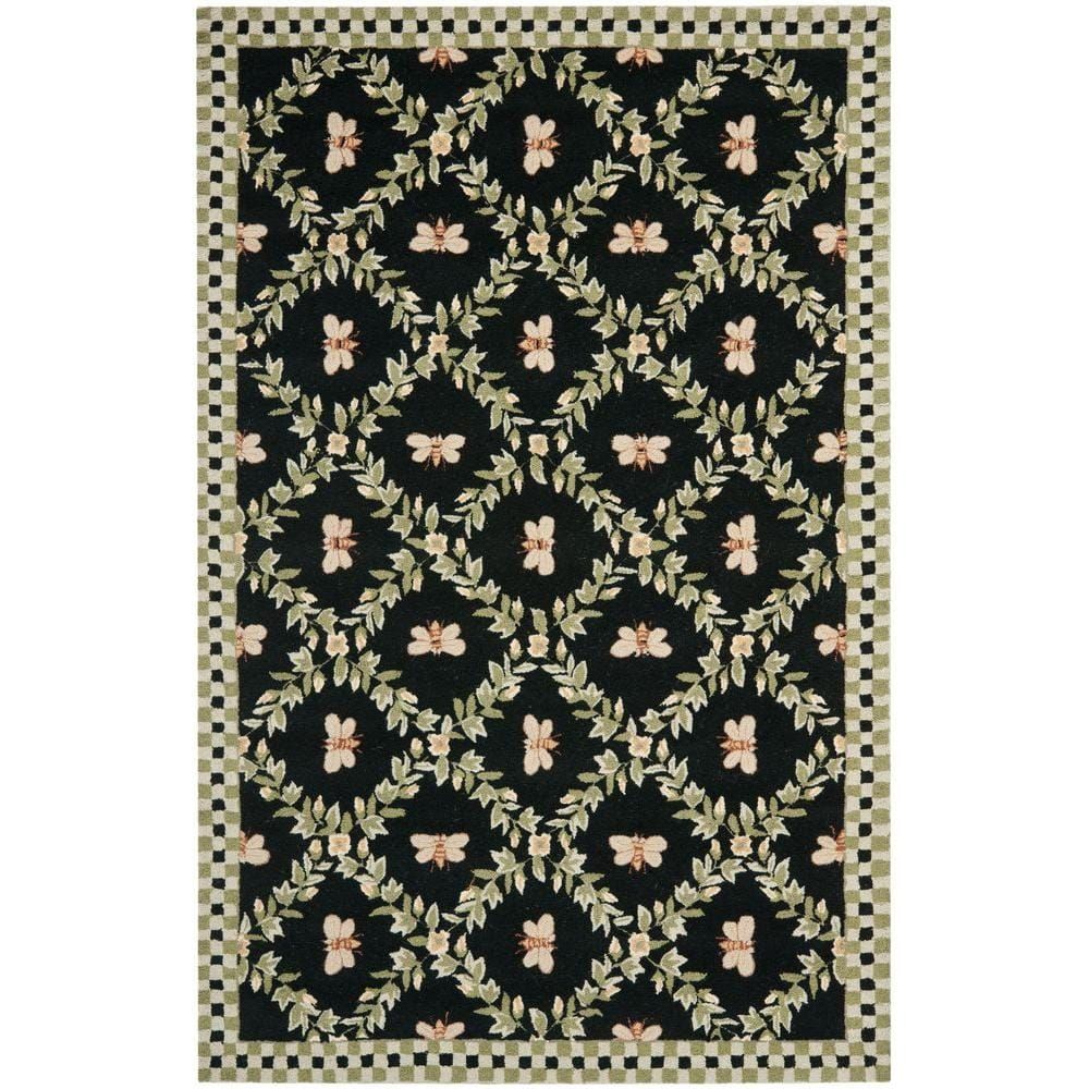 Handmade Black Floral Wool 6' x 9' Tufted Area Rug