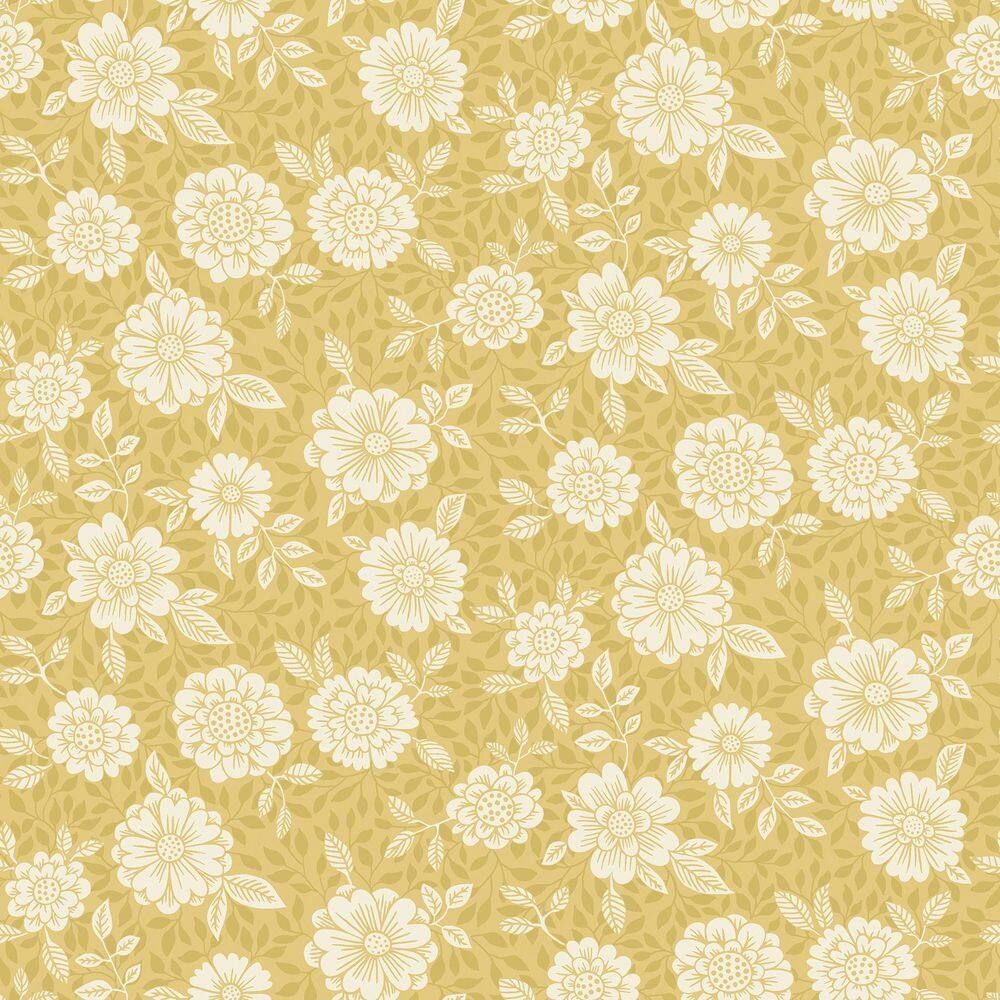 Mustard and White Floral Non-Woven Wallpaper Roll