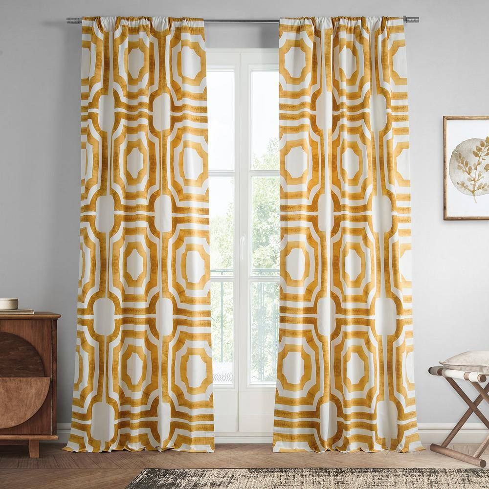 Gold Geometric Cotton Room-Darkening Curtain Panel, 96 Inches