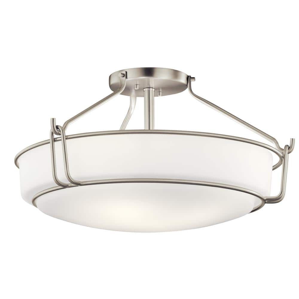 Transitional 22" Black Nickel Semi-Flush Ceiling Bowl Light