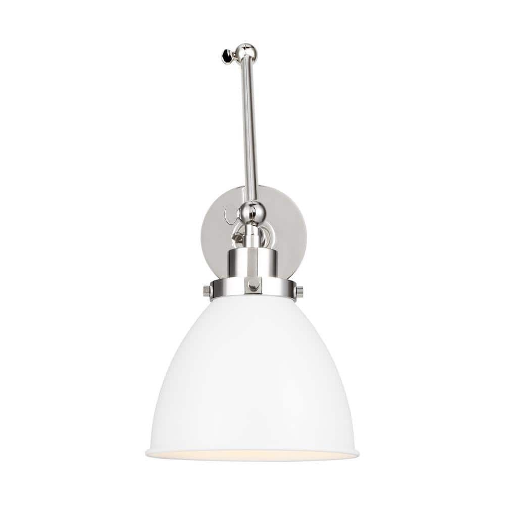 Wellfleet Matte White and Polished Nickel 14" Dimmable Armed Sconce