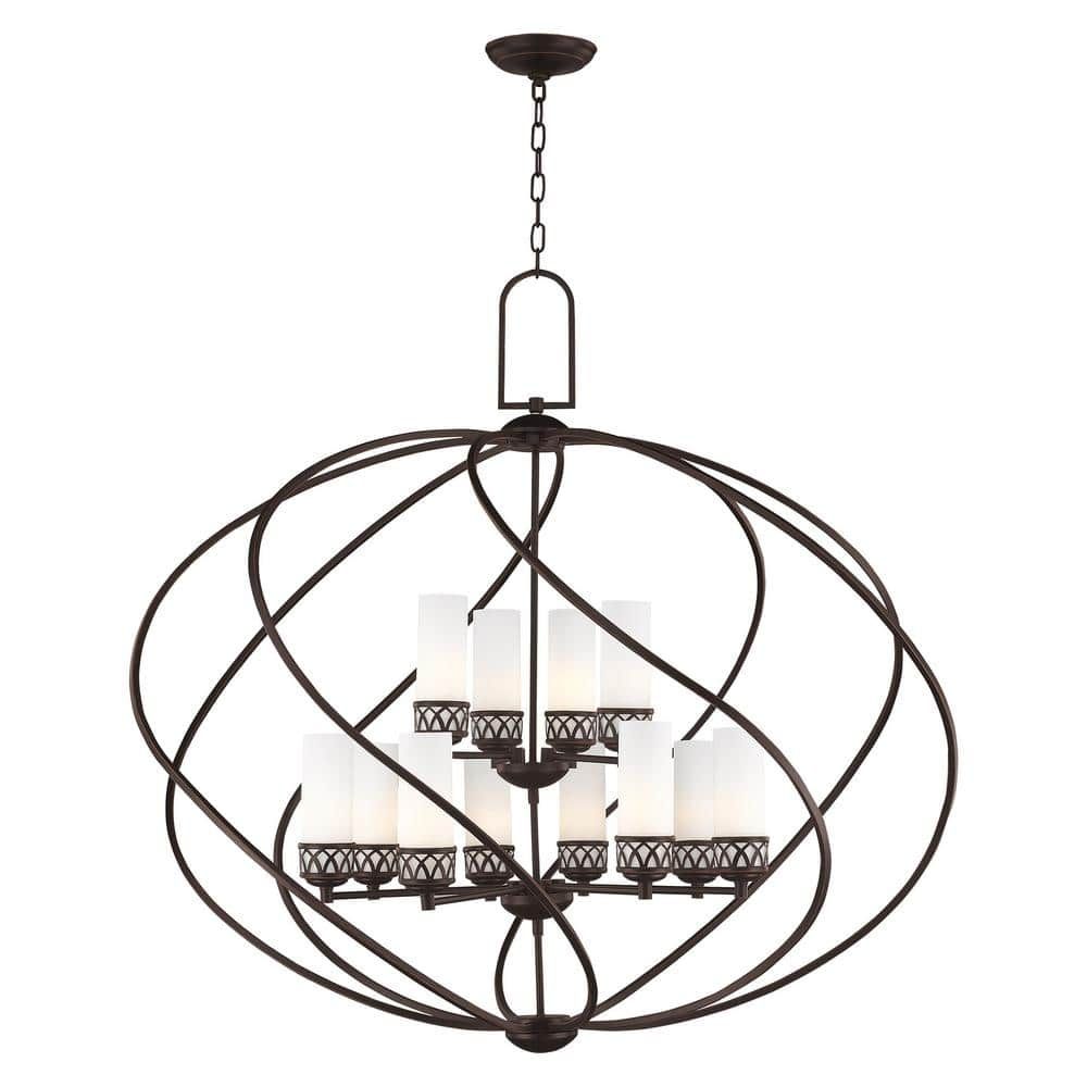 Westfield Olde Bronze 12-Light Foyer Chandelier with Satin Opal White Glass