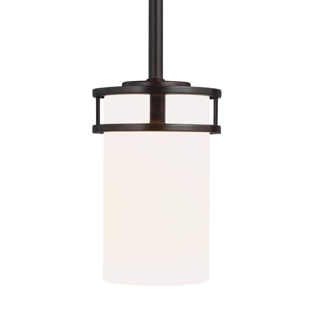 Robie Bronze Mini-Pendant with Etched White Shade