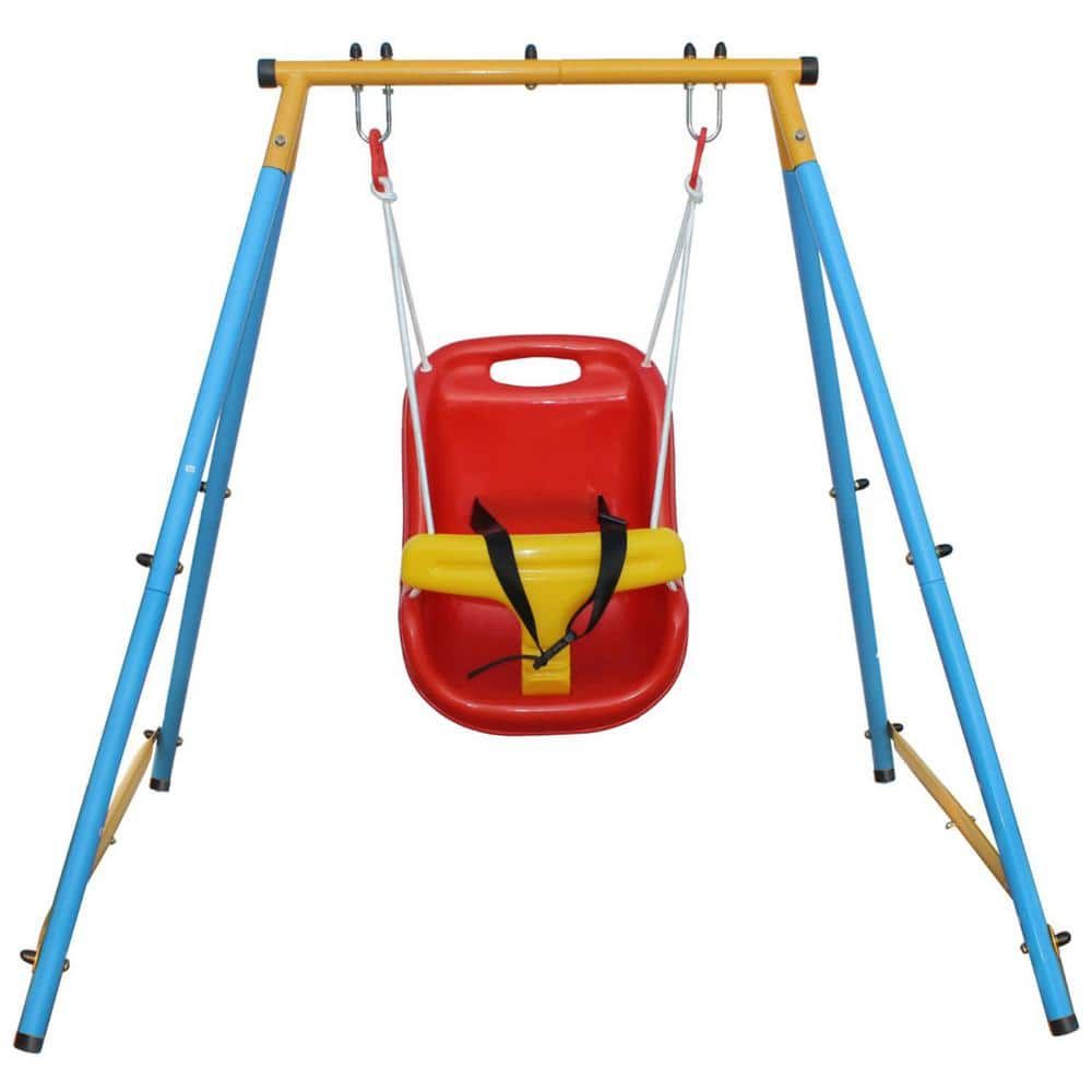 Baby Toddler Indoor/Outdoor Metal Swing Set with Safety Belt