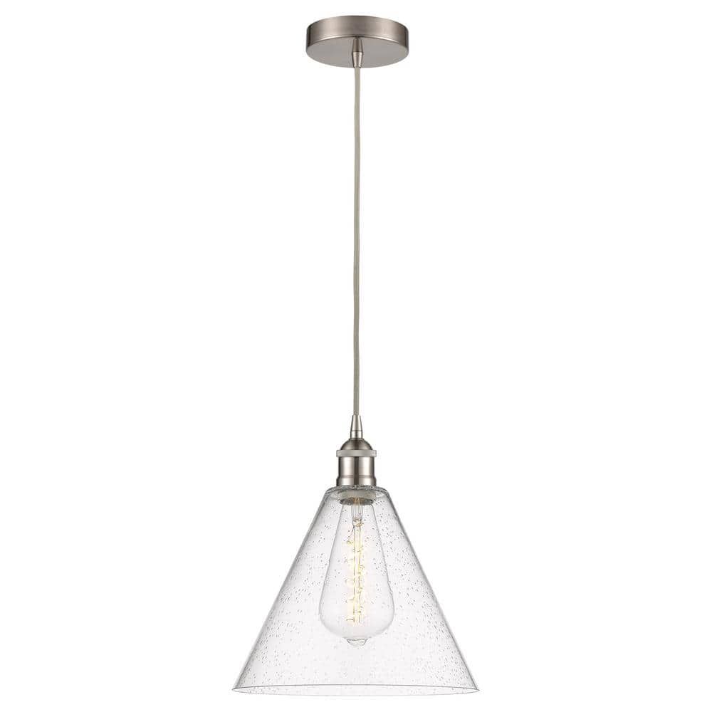 Edison 12" Wide Mini Pendant in Brushed Satin Nickel with Glass Shade