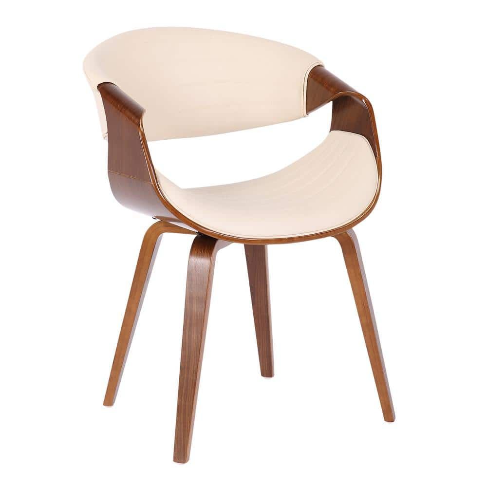 Symphony Walnut and Cream Faux Leather Mid-Century Side Chair