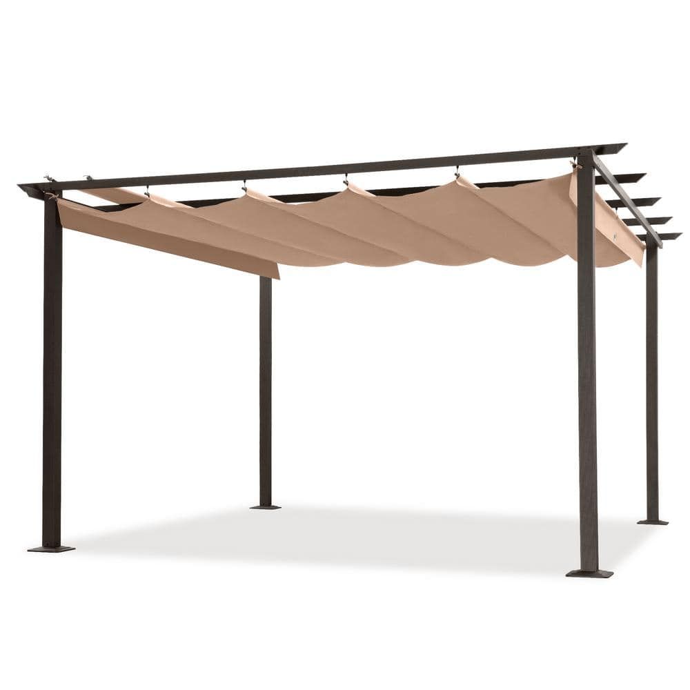 12 ft. x 12 ft. Aluminum Pergola with Brown Retractable Canopy