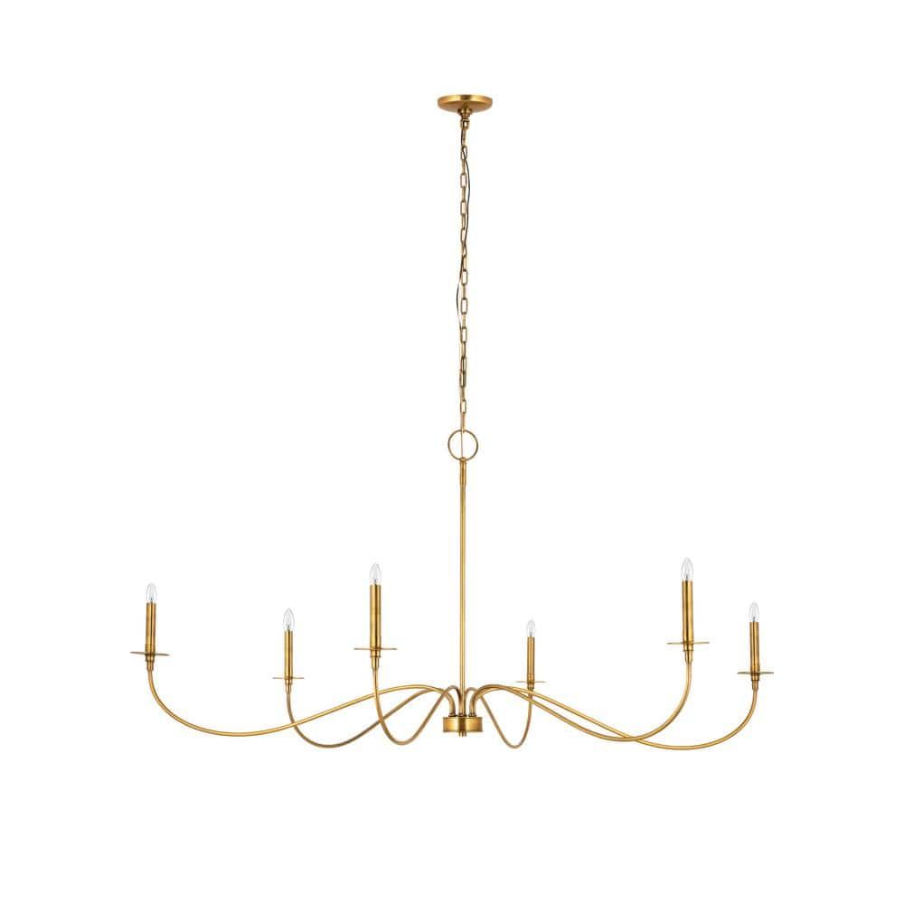 Elegant Rubbed Brass 6-Light Traditional Chandelier