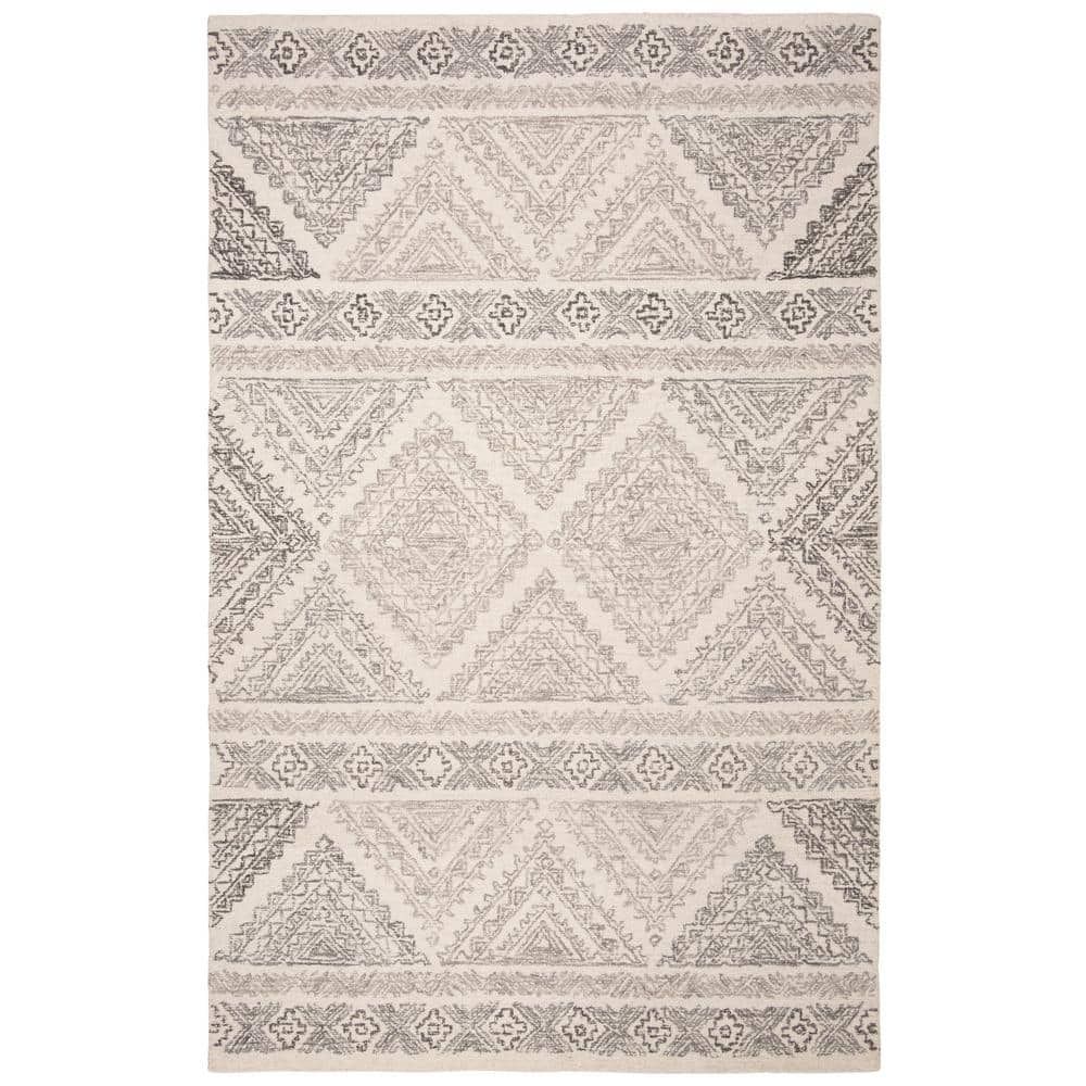 Elegant Ivory and Light Brown 8' x 10' Hand-Tufted Wool Rug