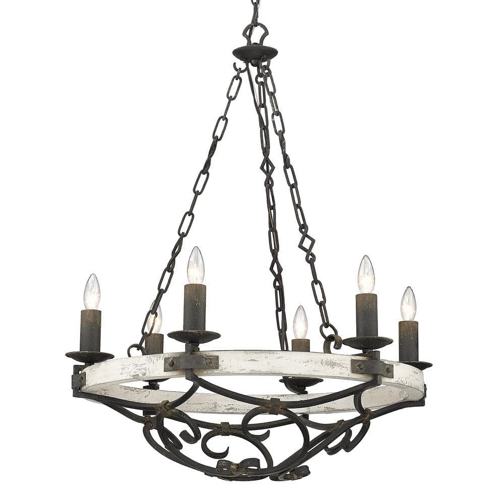 Madera Elegance 6-Light Antique Black Iron & Wood Chandelier