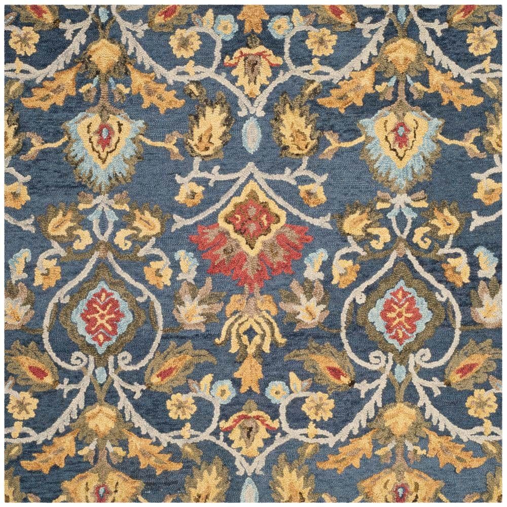 Handmade Tufted Wool Square Rug in Navy & Multi - 59"