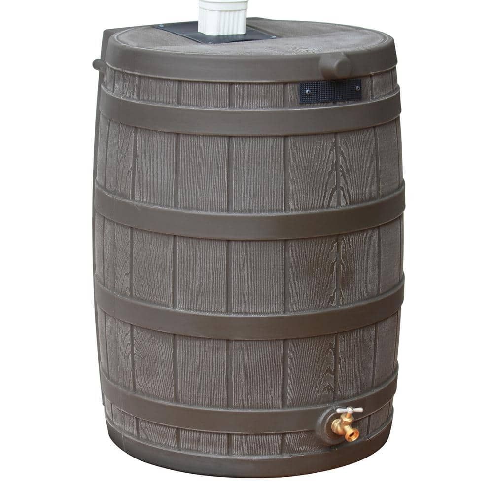 Oak Faux Wood 40-Gallon Rain Barrel with Flat-Back Design