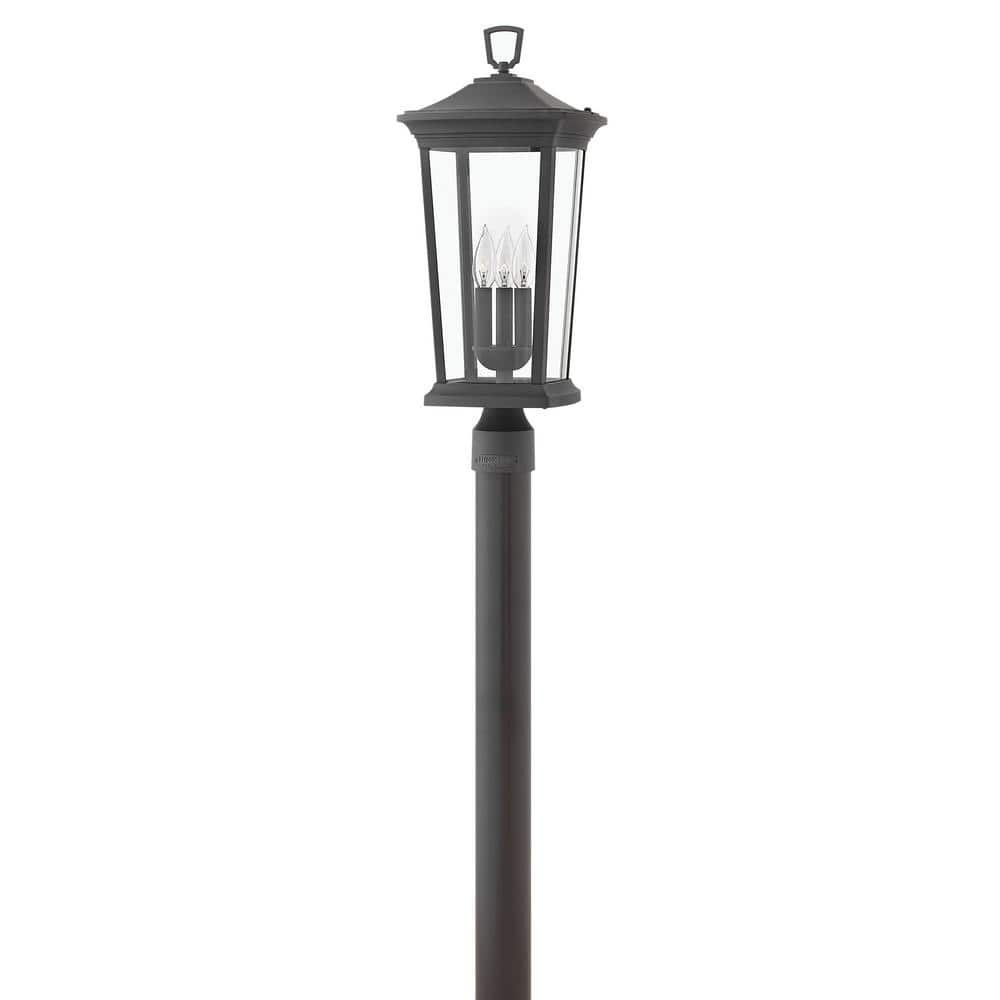 Museum Black Aluminum 3-Light Outdoor Post Lantern with Clear Glass