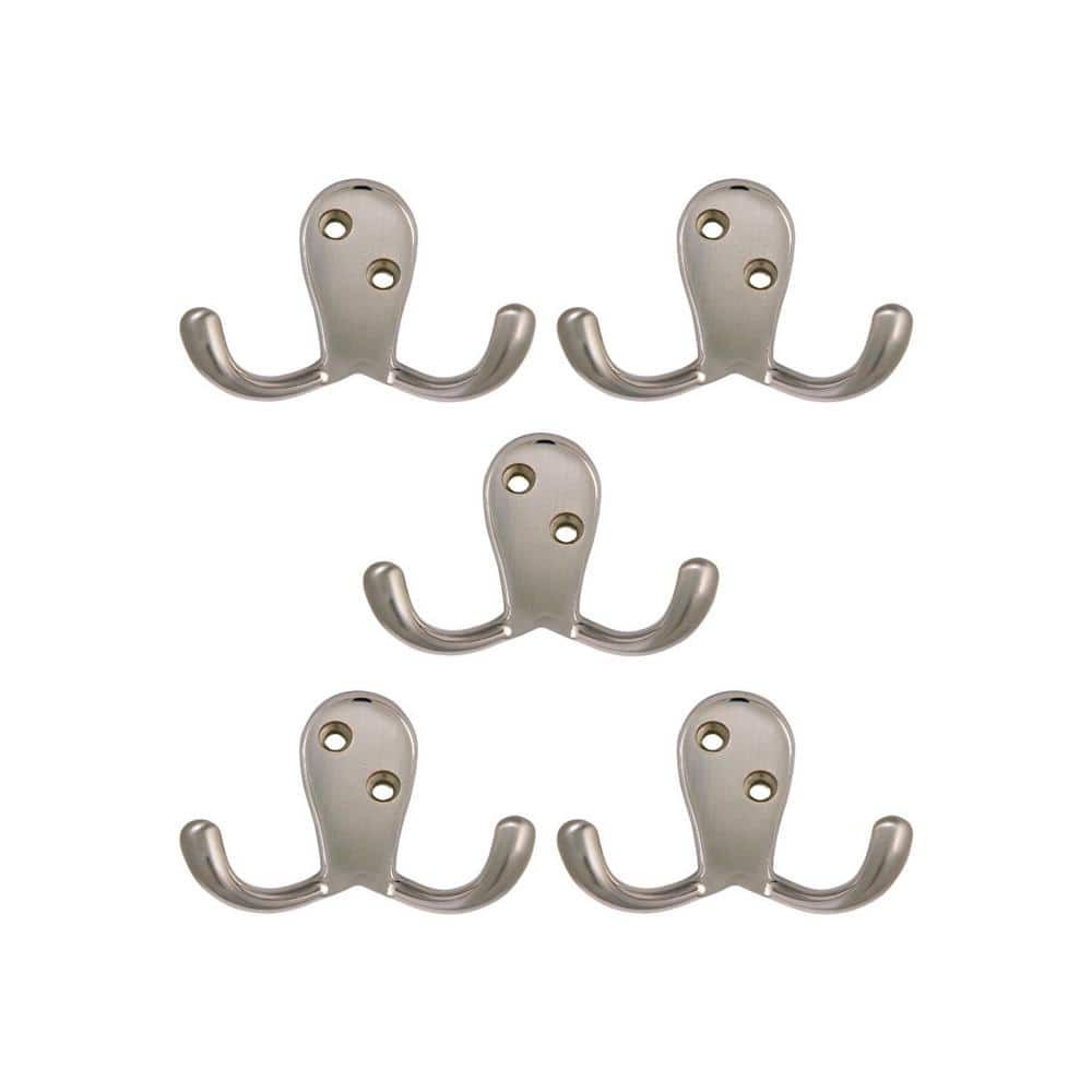 Satin Nickel Wall-Mounted Double Hook Set for Coats and Towels