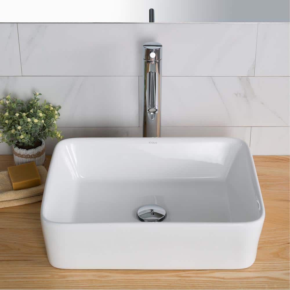 Elavo White Ceramic Rectangular Vessel Bathroom Sink, 19.2 x 15.2 Inches